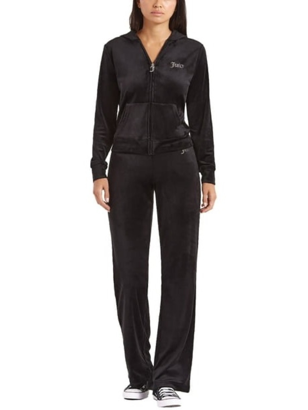 Juicy Couture Black Velour Bling Tracksuit Set-Large Hoodie & Medium Pants - EUC